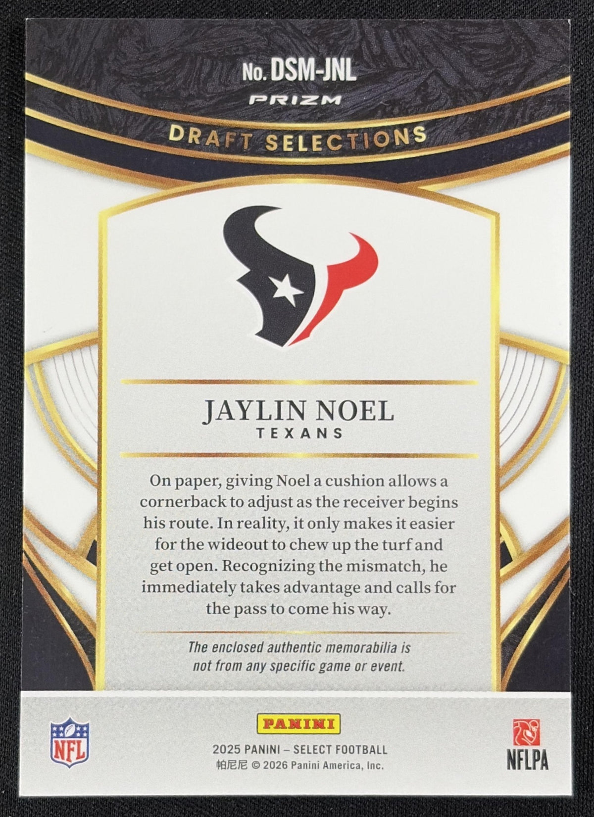 Jaylin Noel 2025 Panini Select Draft Selections Memorabilia Blue Prizm Texans