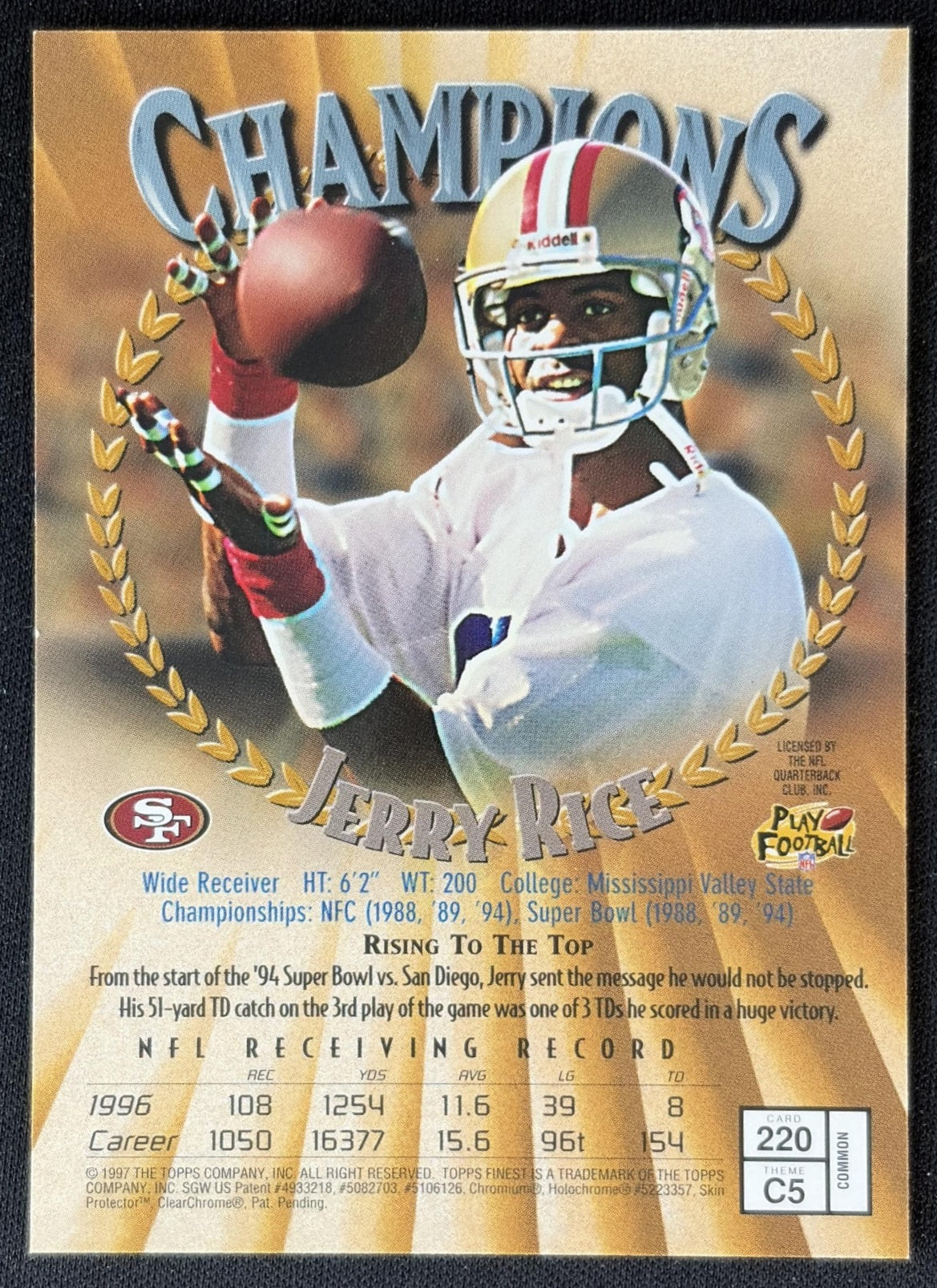 Jerry Rice 1997 Topps Finest 49ers Sports Trading Cards