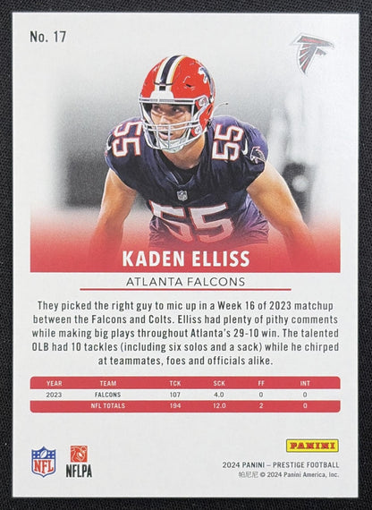 Kaden Elliss 2024 Panini Prestige Red Premium Xtra Points /399 Falcons