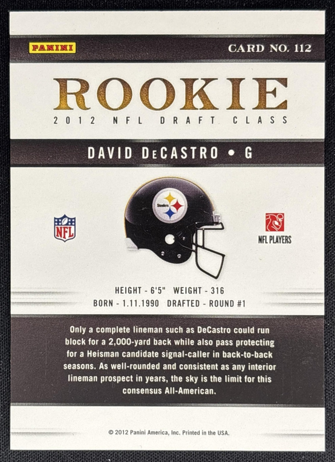 David DeCastro 2012 Panini Elite /999 Steelers back