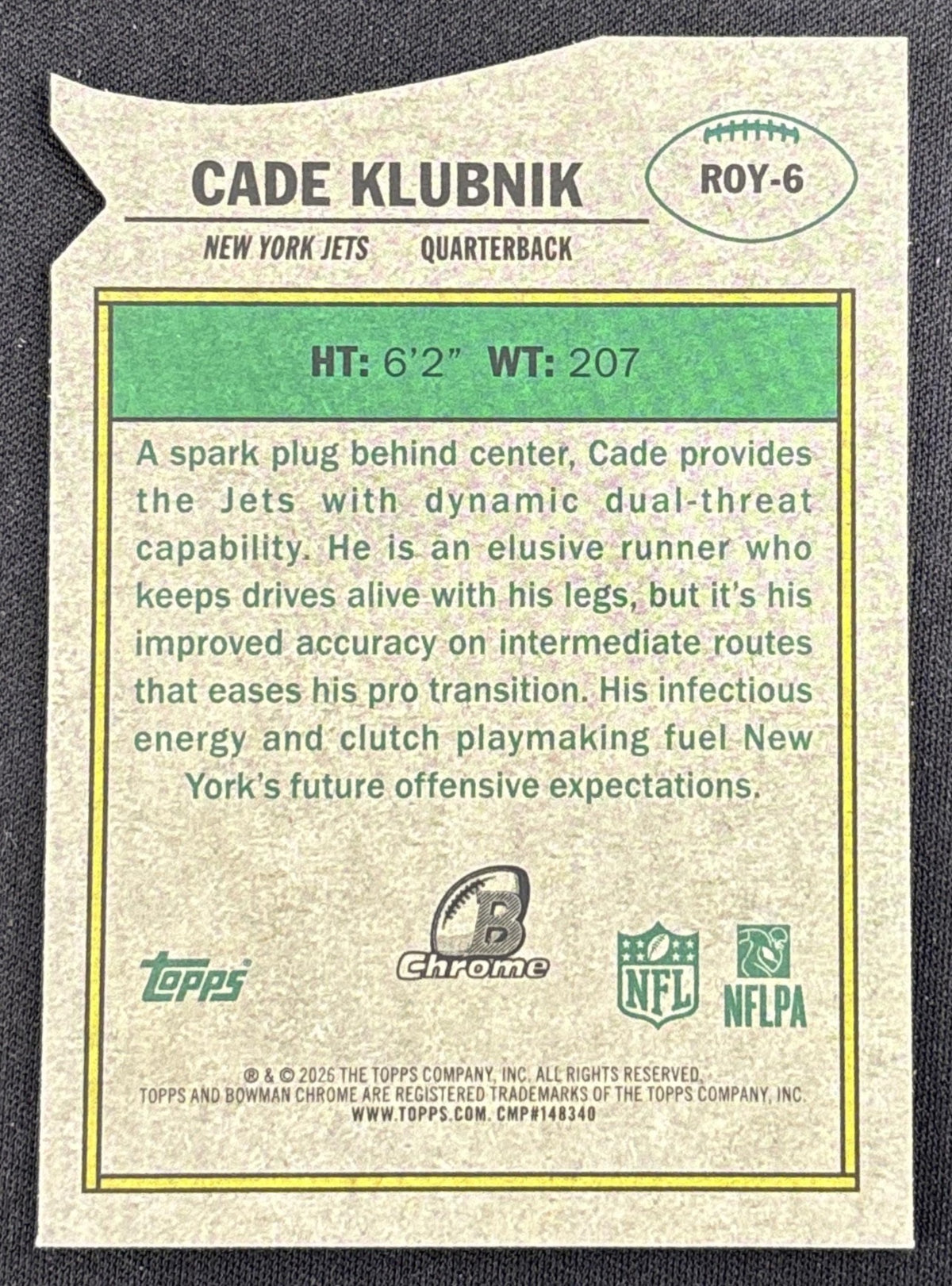 Cade Klubnik 2026 Bowman Chrome ROY Favorites Jets