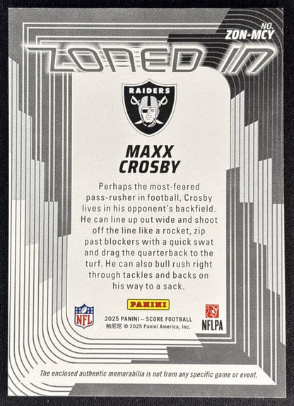 Maxx Crosby 2025 Panini Score Zoned In Jerseys Raiders Sports Trading Cards