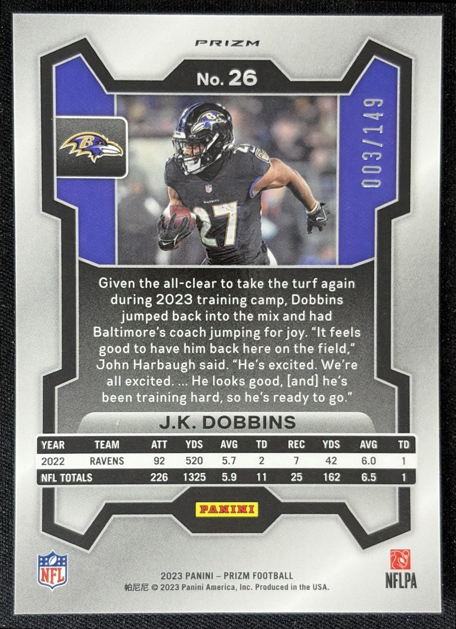 J.K. Dobbins 2023 Panini Prizm Red Wave /149 Ravens