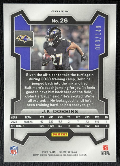 J.K. Dobbins 2023 Panini Prizm Red Wave /149 Ravens