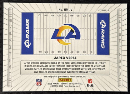 Jared Verse 2025 Panini Donruss Optic Hash Mark Auto Holo Prizm Rams