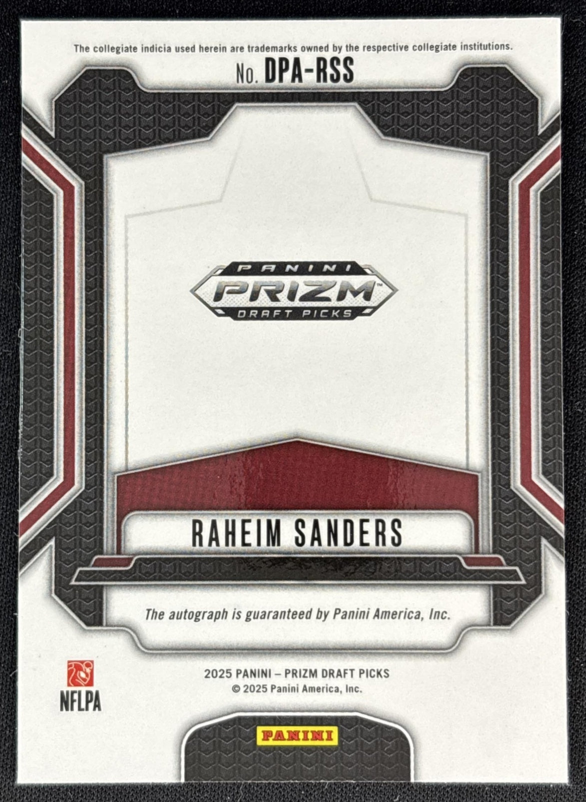 Raheim Sanders 2025 Panini Prizm Draft Picks Auto Gamecocks Back