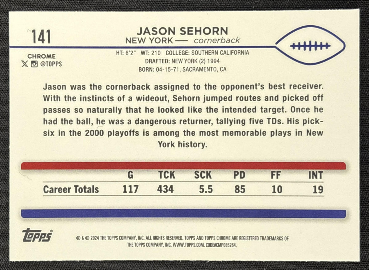 Jason Sehorn 2024 Topps Chrome Magenta Speckle Refractor /399 Giants