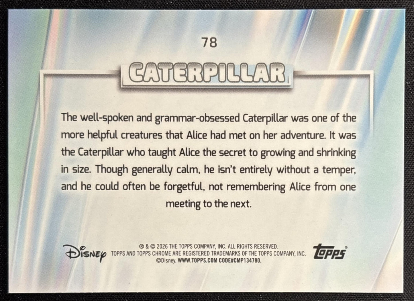 Caterpillar 2026 Topps Chrome Disney Alice in Wonderland back