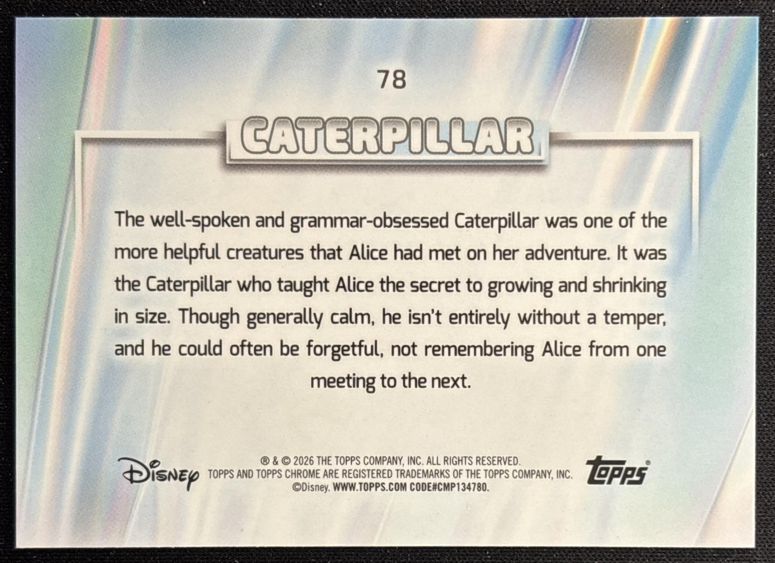 Caterpillar 2026 Topps Chrome Disney Alice in Wonderland back