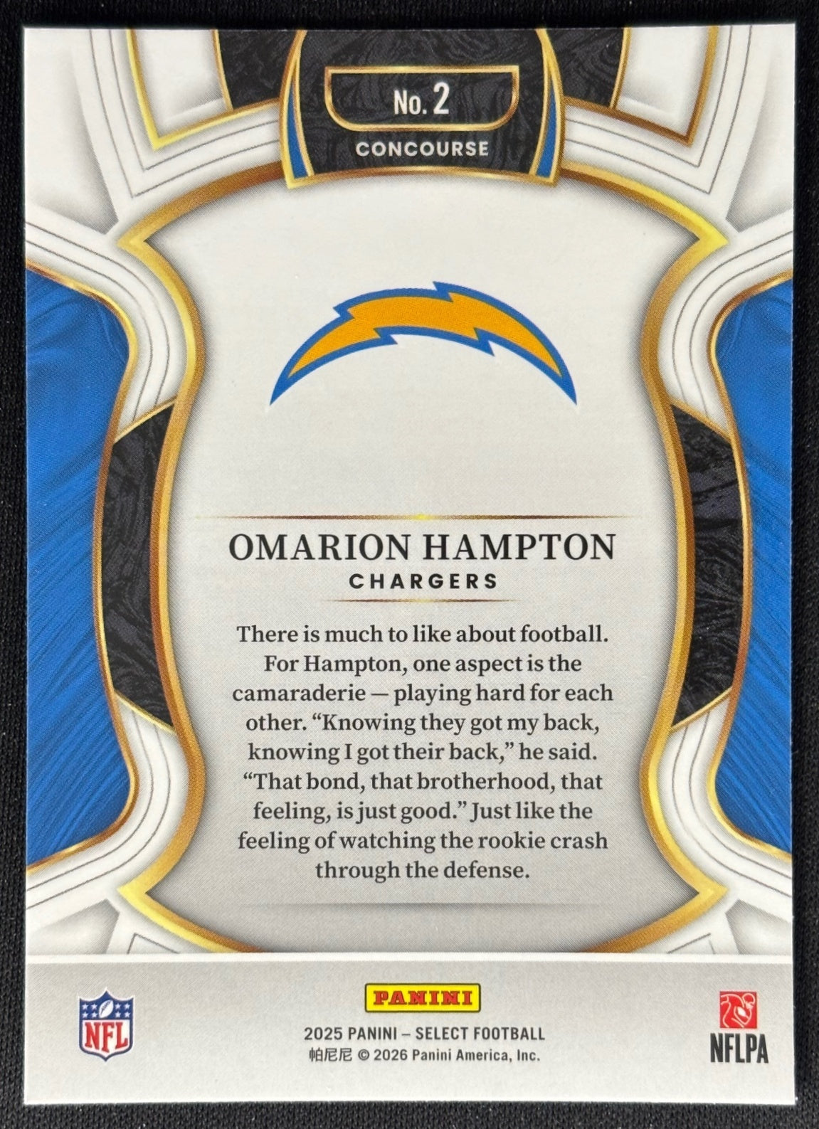 Omarion Hampton 2025 Select Concourse Chargers Sports Trading Card