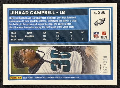 Jihaad Campbell 2025 Panini Donruss Optic Rated Rookie Wave Prizm /300 Eagles