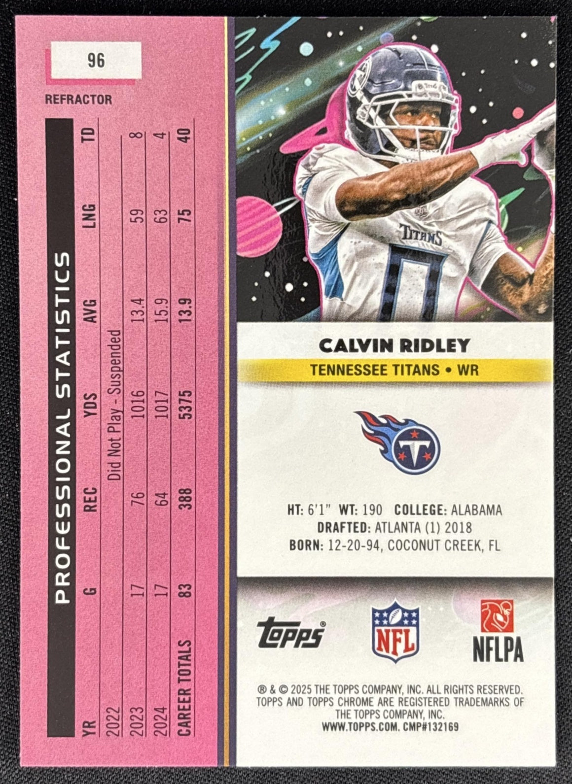 Calvin Ridley 2025 Topps Cosmic Chrome Refractor Titans