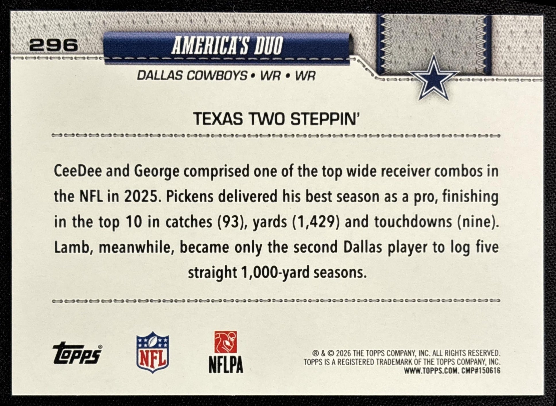 America's Duo 2026 Topps Football Leather Foil Cowboys