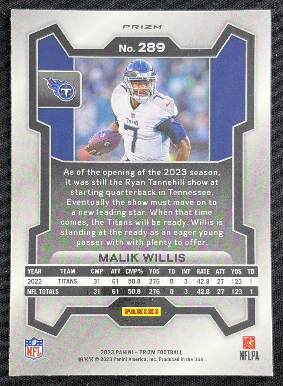 Malik Willis 2023 Panini Prizm Neon Green Pulsar Titans Sports Trading Card