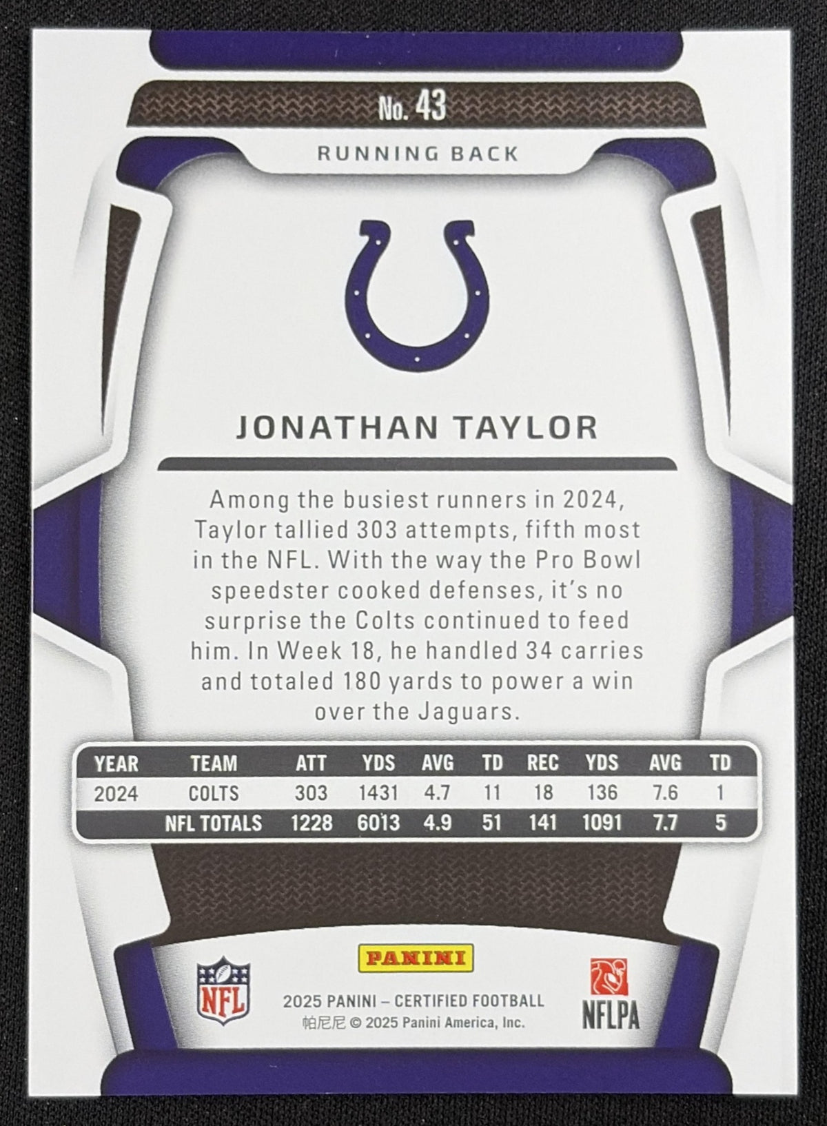Jonathan Taylor 2025 Panini Certified Mirror /399 Colts