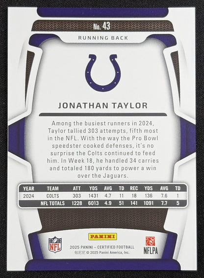 Jonathan Taylor 2025 Panini Certified Mirror /399 Colts