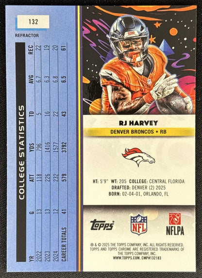 RJ Harvey 2025 Topps Cosmic Chrome Refractor Broncos