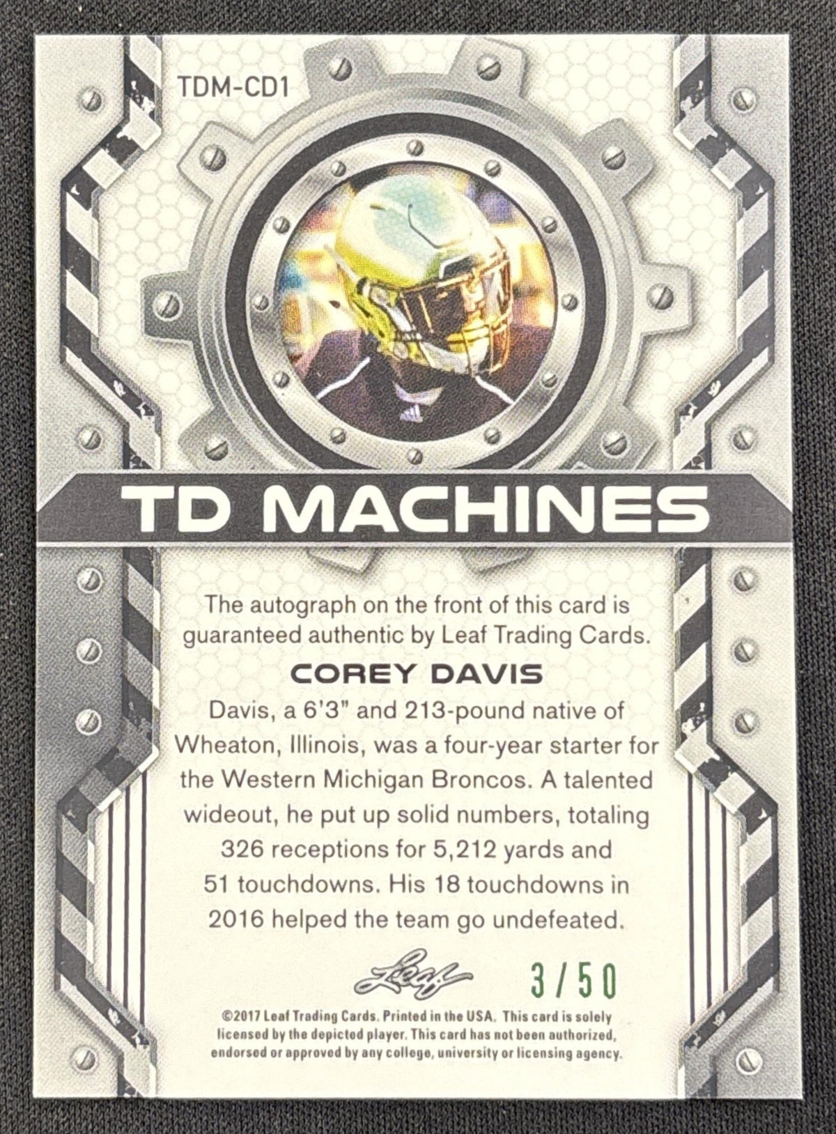 Corey Davis 2017 Leaf Valiant TD Machines Auto /50