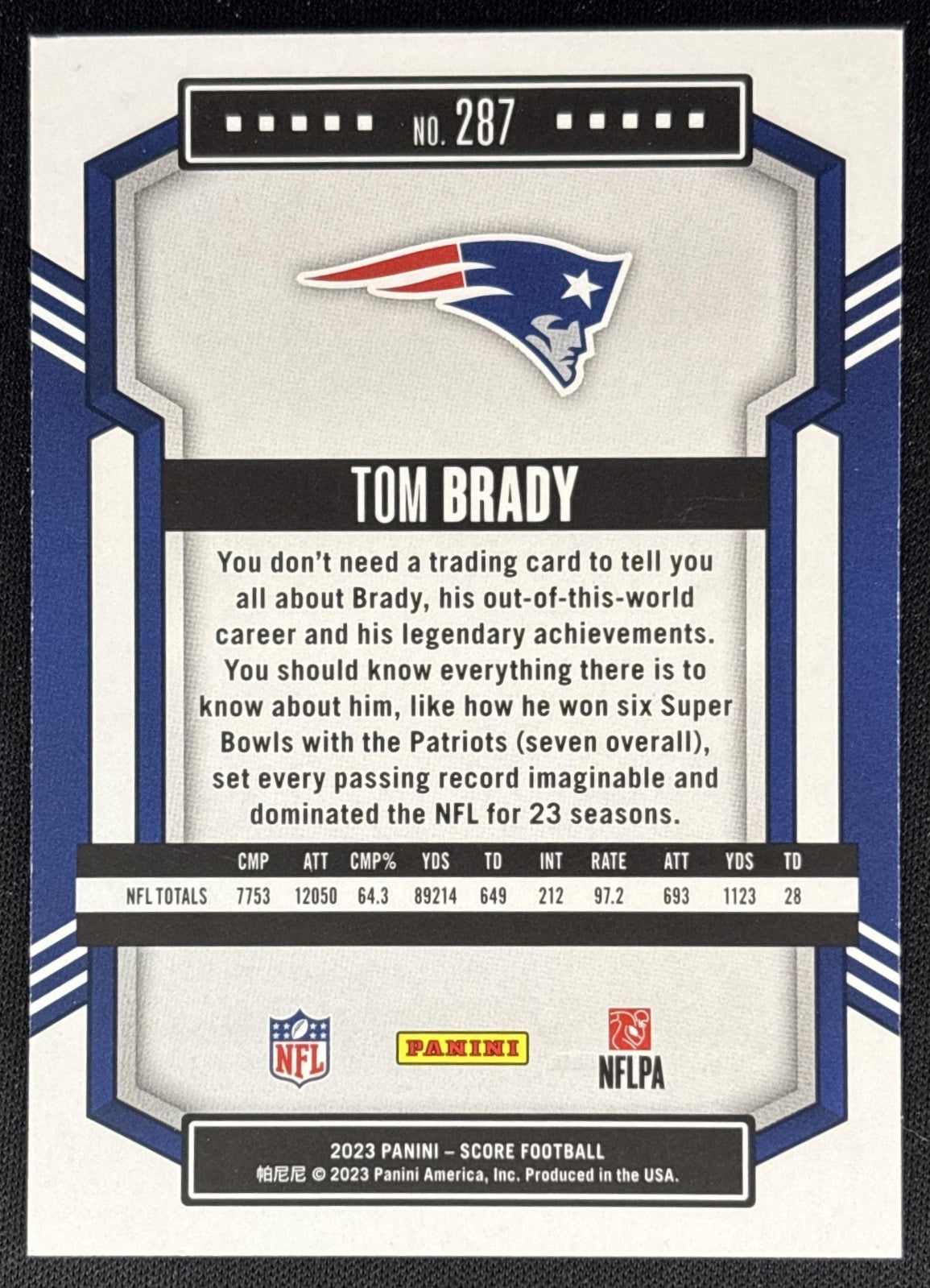 Tom Brady 2023 Panini Score Patriots Sports Trading Cards