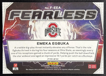 Emeka Egbuka 2025 Panini Prizm Draft Picks Fearless Red Ice Buckeyes Sports Trading Cards