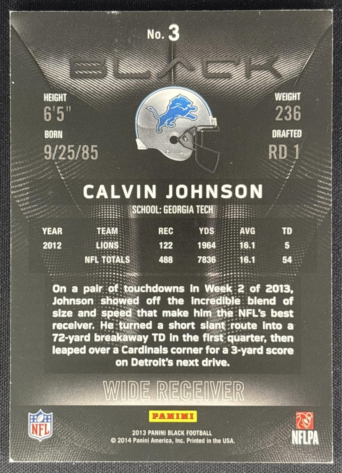Calvin Johnson 2013 Panini Black /399 Lions 1 Sports Trading Cards