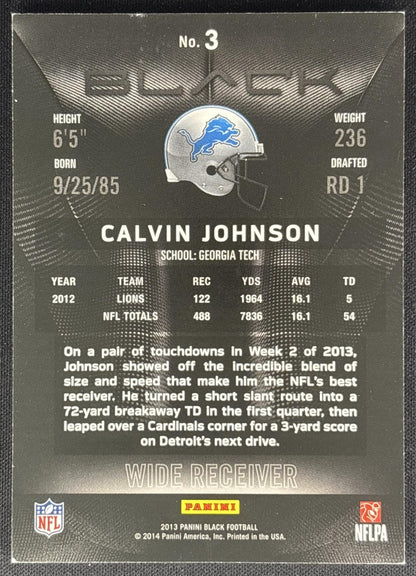 Calvin Johnson 2013 Panini Black /399 Lions 1 Sports Trading Cards