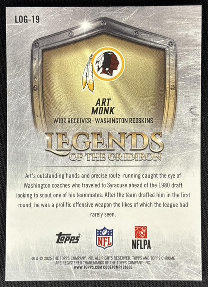 Art Monk 2025 Topps Chrome Legends of the Gridiron Redskins Sports Trading Cards