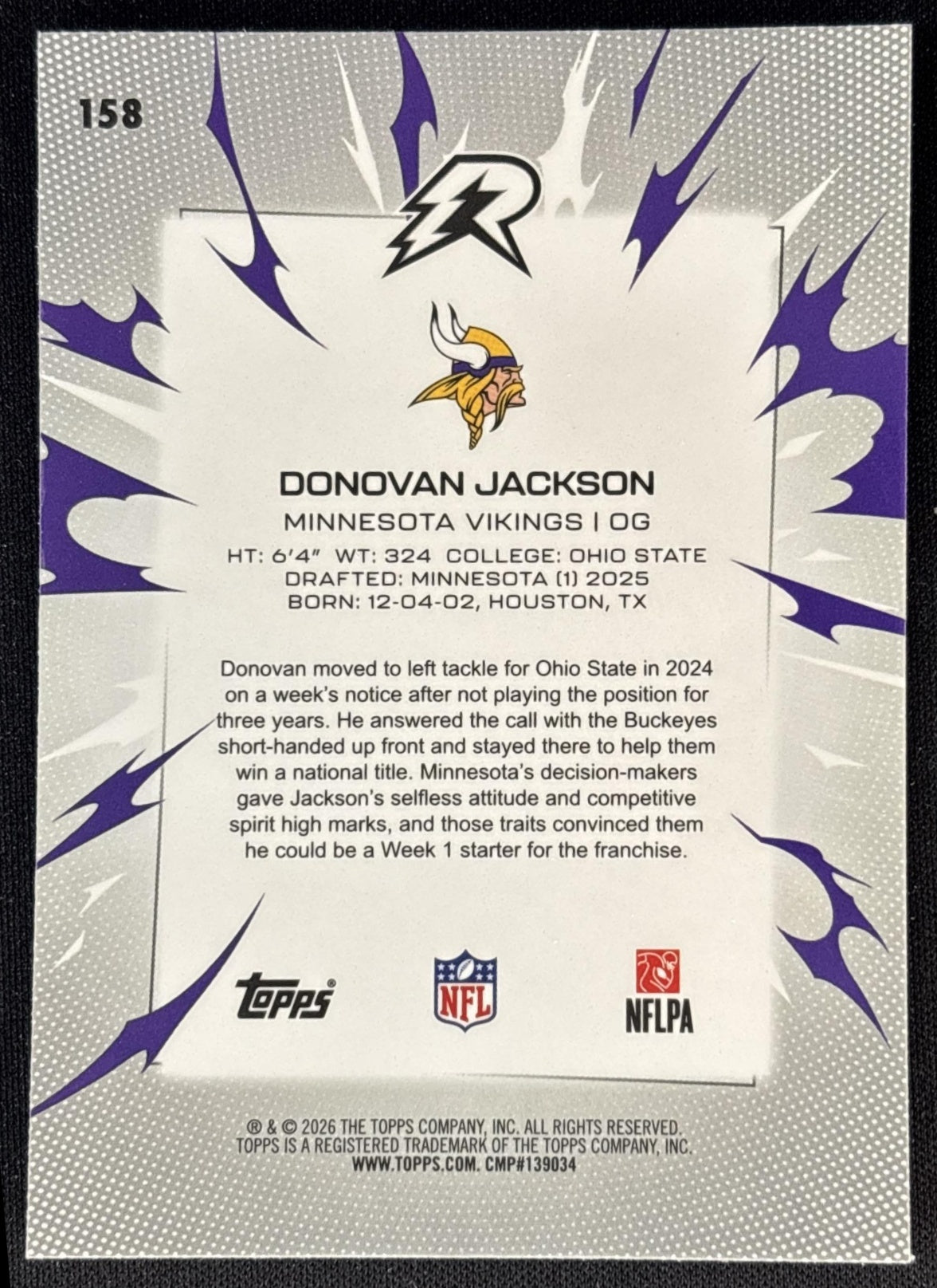 Donovan Jackson 2025 Topps Resurgence Vikings Sports Trading Cards