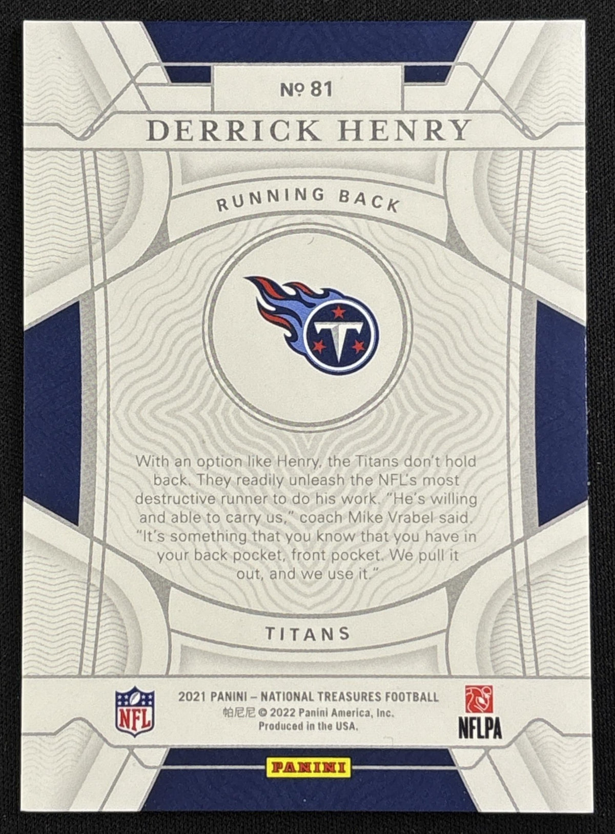 Derrick Henry 2021 Panini National Treasures /99 Titans Ravens Sports Trading Card