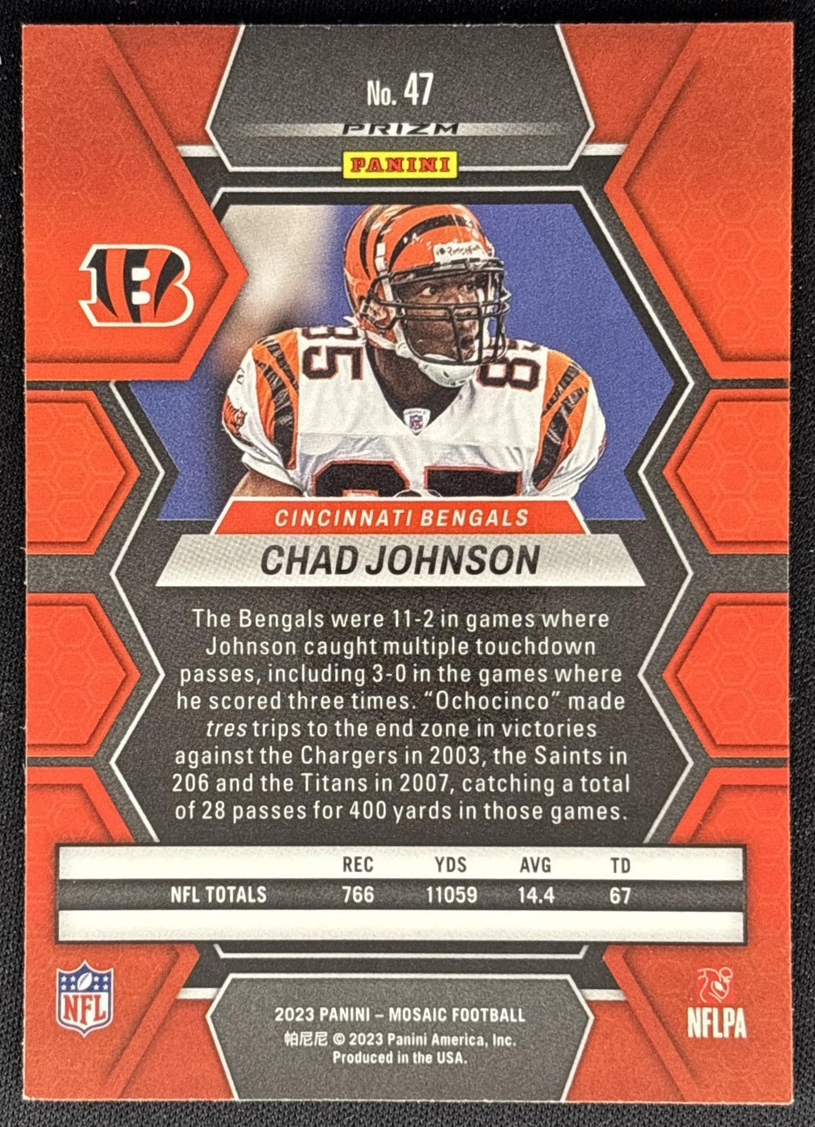 Chad Johnson 2023 Panini Mosaic Reactive Blue Mosaic Bengals back
