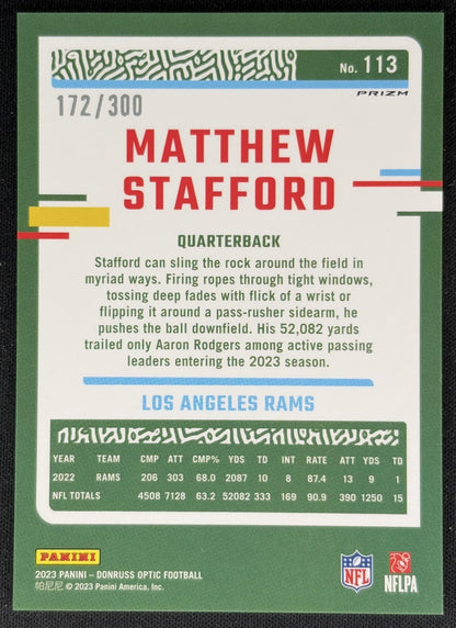 Matthew Stafford 2023 Panini Donruss Optic Wave Prizm /300 Rams back