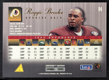 Reggie Brooks 1995 Pinnacle Select Certified Redskins Sports Trading Card