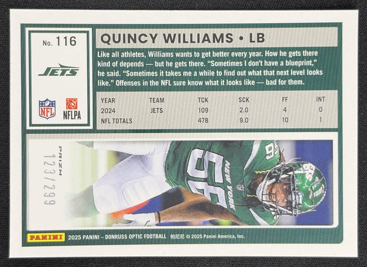 Quincy Williams 2025 Panini Donruss Optic Orange Prizm /299 New York Jets