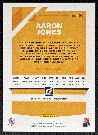 Aaron Jones 2019 Panini Donruss Season Stat Line /500 Packers back