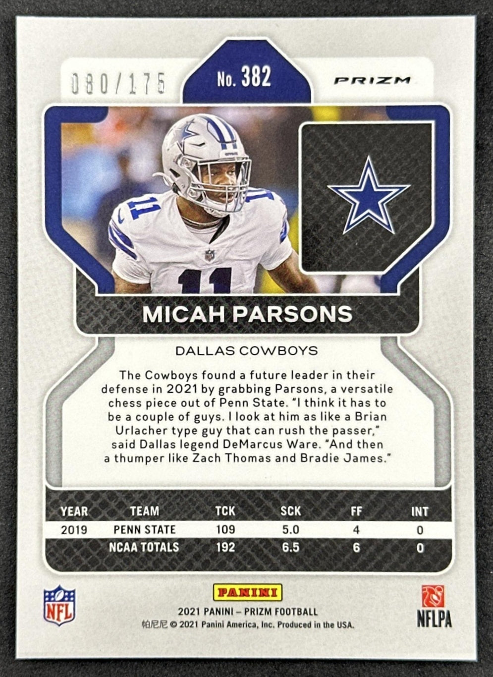 Micah Parsons 2021 Prizm Hyper /175 Rookie Cowboys Sports Trading Cards