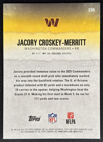 Jacory Croskey-Merritt 2025 Topps Signature Class Rookie Commanders back