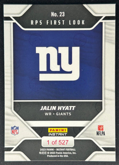 Jalin Hyatt 2023 Panini Instant NFL RPS First Look Giants Sports Trading Cards
