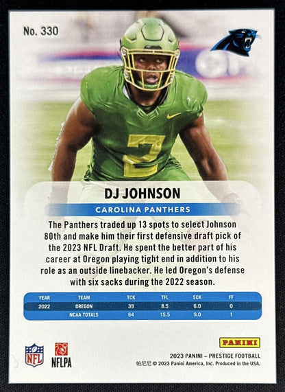 DJ Johnson 2023 Prestige Red /399 Rookie Panthers Commanders back