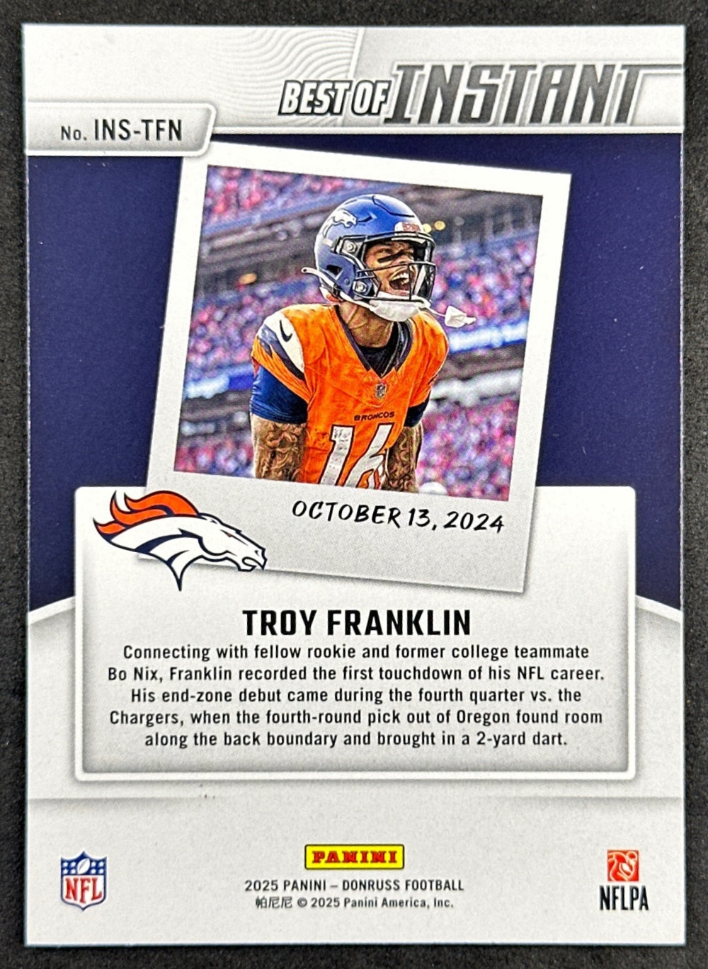 Troy Franklin 2025 Panini Donruss Best of Instant Broncos Sports Trading Cards