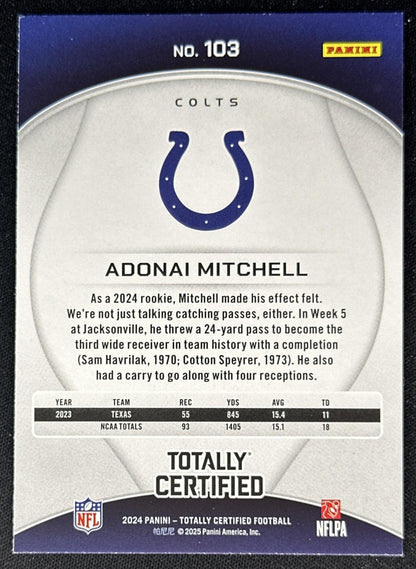 Adonai Mitchell 2024 Panini Totally Certified Red Colts back
