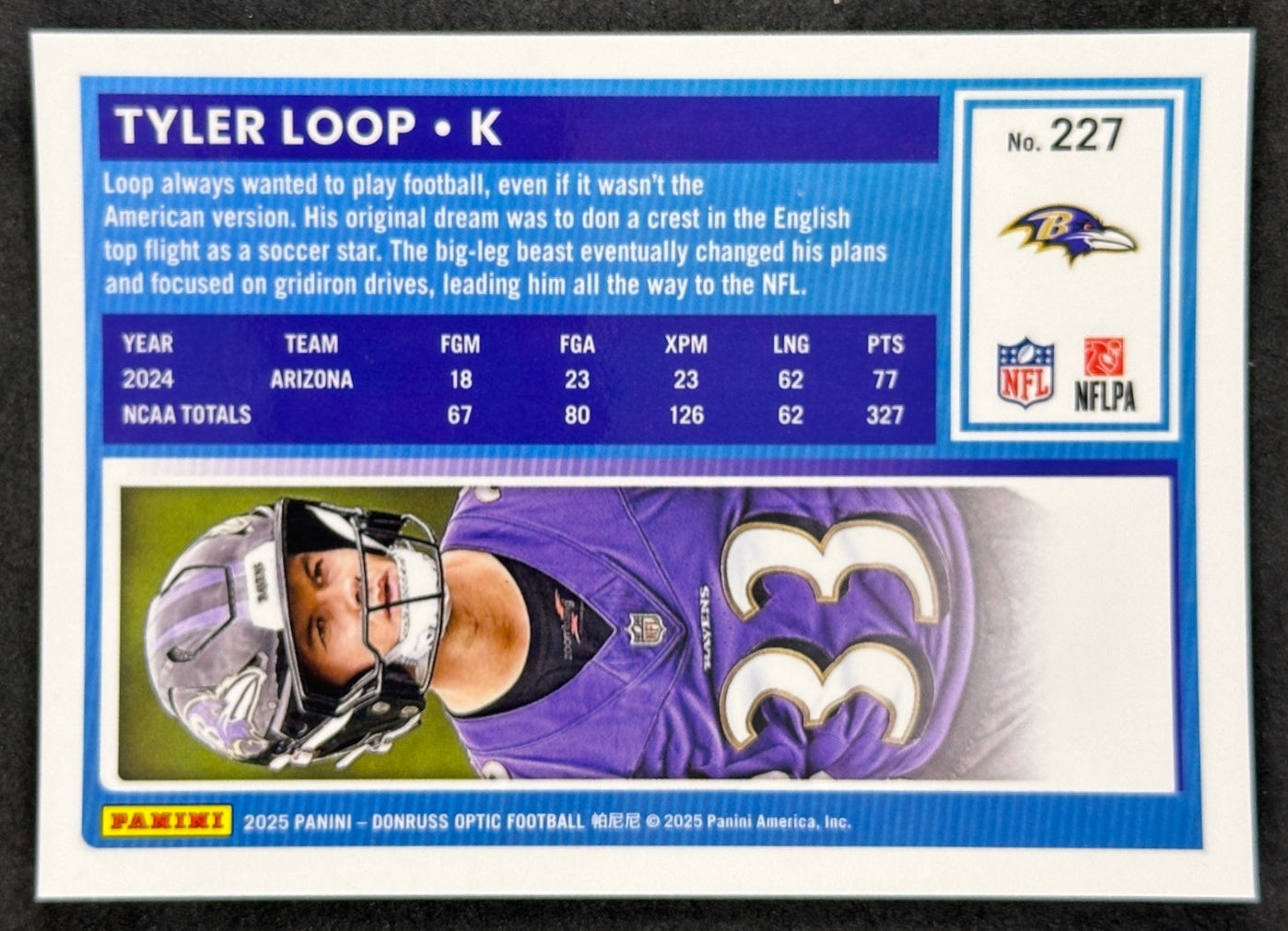 Tyler Loop 2025 Donruss Optic Rated Rookie Ravens Sports Trading Card