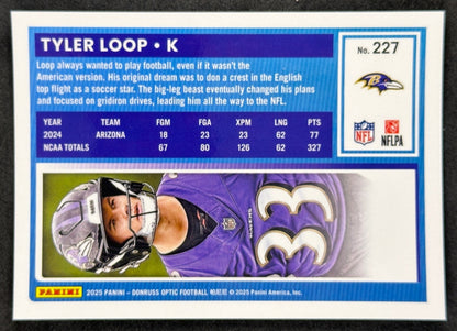 Tyler Loop 2025 Donruss Optic Rated Rookie Ravens Sports Trading Card