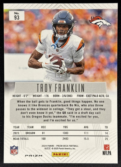 Troy Franklin 2024 Panini Prizm Deca Purple /99 Broncos back