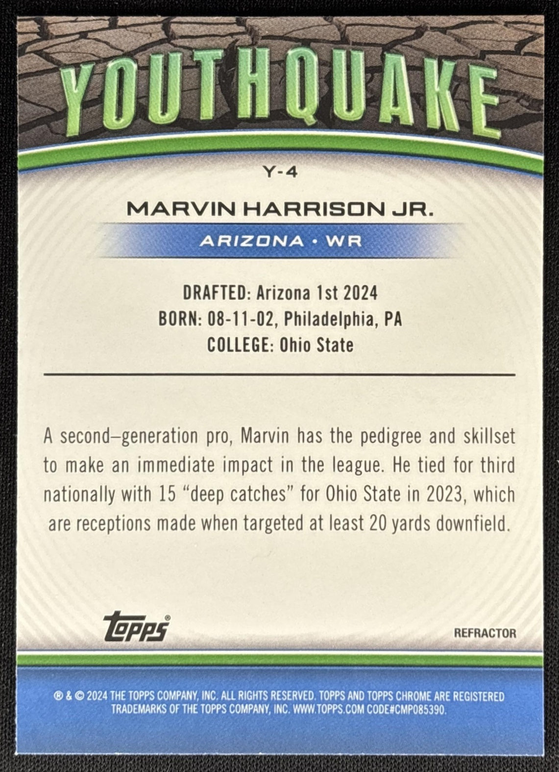 Marvin Harrison Jr. 2024 Topps Chrome Youthquake Refractor Cardinals Sports Trading Cards