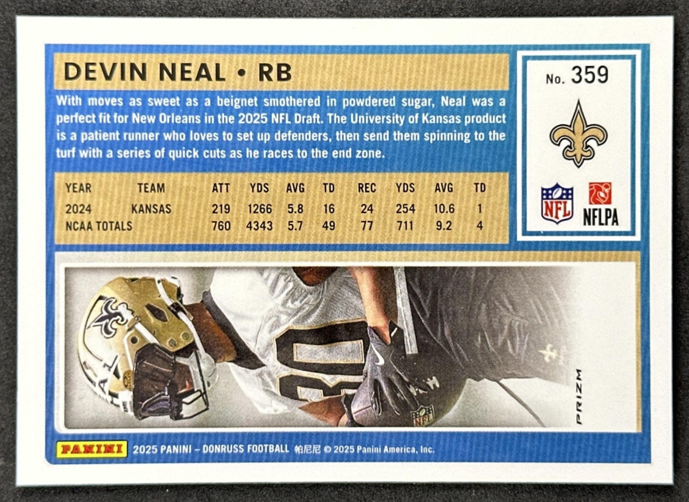 Devin Neal 2025 Panini Donruss Optic Rated Rookie Preview Red Wave Saints Back