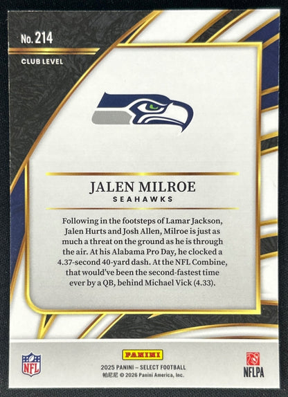 Jalen Milroe 2025 Select Club Level Seahawks Seattle Seahawks Sports Trading Cards