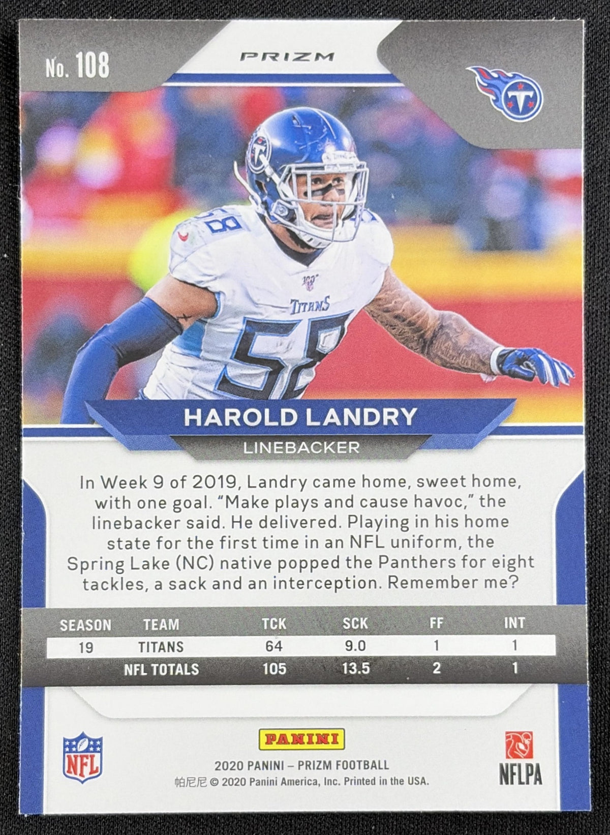 Harold Landry 2020 Panini Prizm Red Ice Titans Sports Trading Card