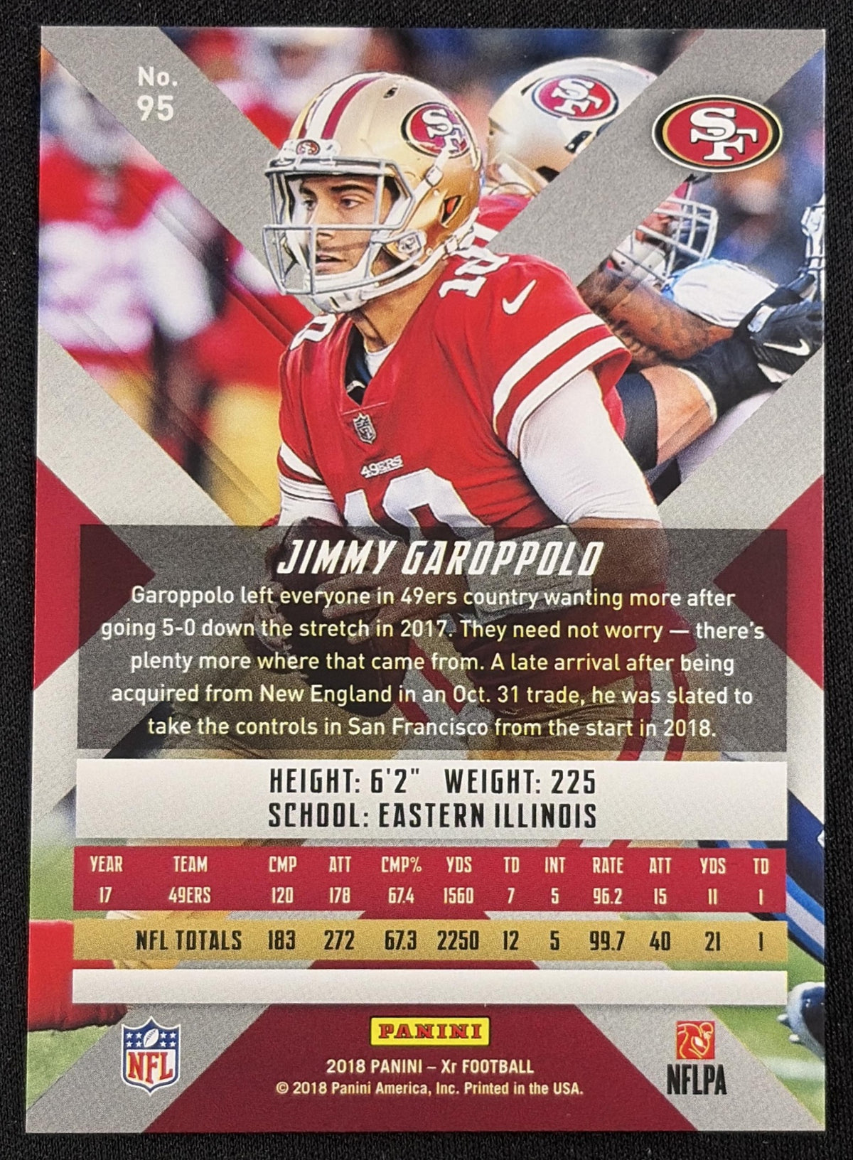 Jimmy Garoppolo 2018 Panini XR Blue /199 49ers - Back