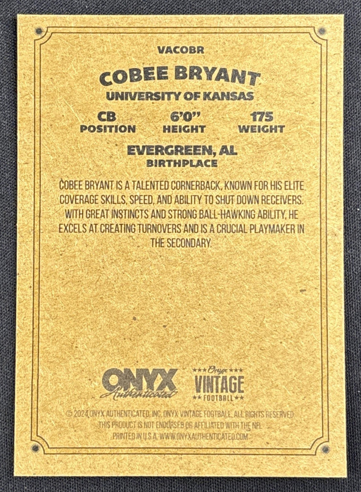 Cobee Bryant 2025 Onyx Vintage Auto