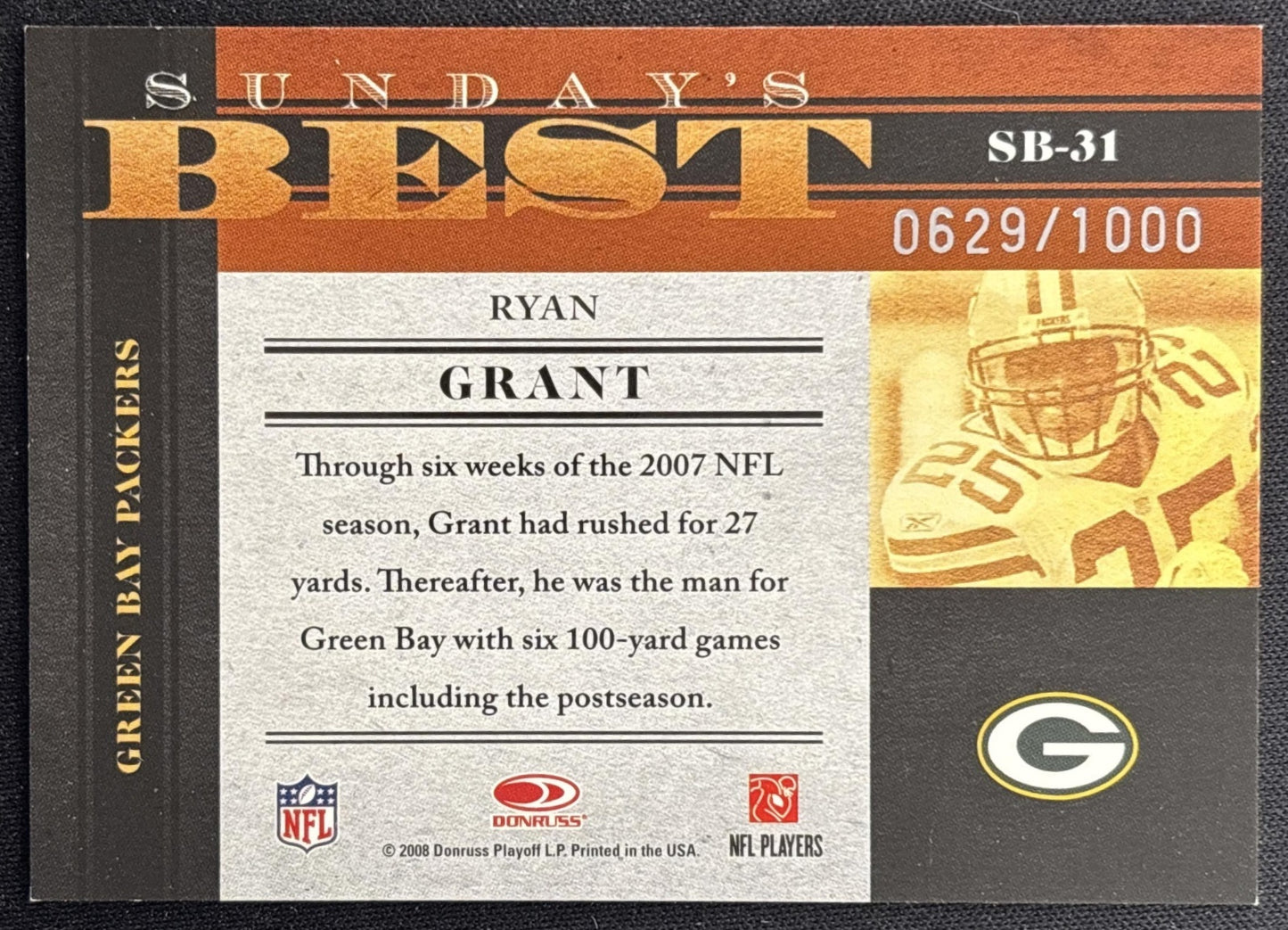Ryan Grant 2008 Donruss Classics Sunday's Best /1000 Packers back
